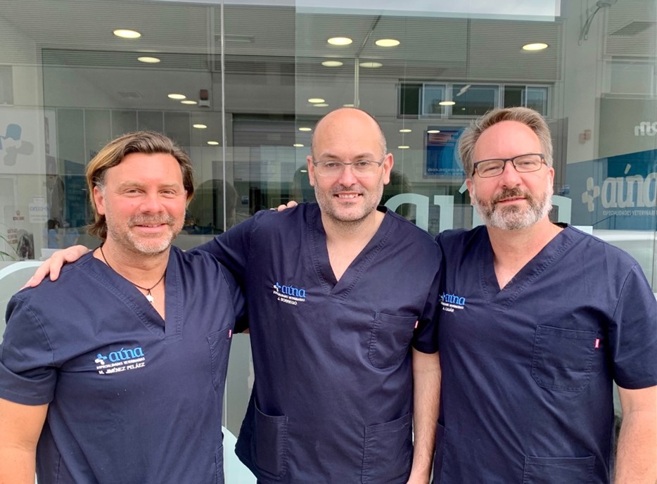 Manuel Jiménez Peláez (responsable del Servicio de Cirugía), Juan Francisco Borrego (responsable del Servicio de Oncología) y Alejandro Luján (responsable del Servicio de Neurología)